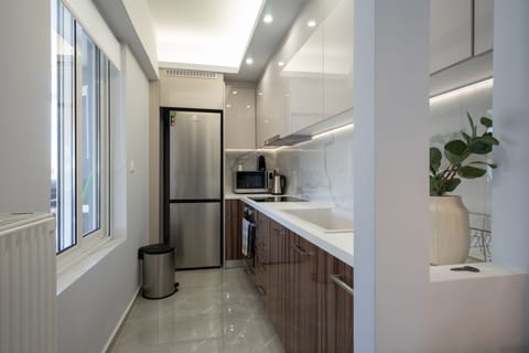 Deluxe Penthouse, 3 Bedrooms, Balcony, City View | Private kitchen | Full-size fridge, microwave, oven, stovetop