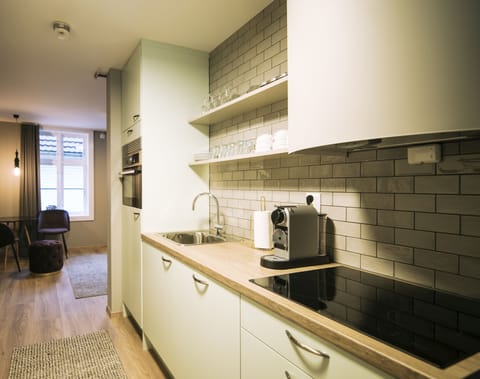 Apartment, 1 Bedroom | Private kitchen | Mini-fridge, oven, stovetop, dishwasher