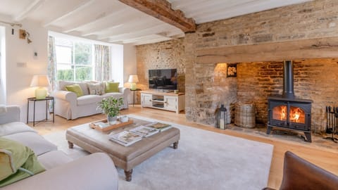 Living room with log burner, Tachbrook, Bolthole Retreats