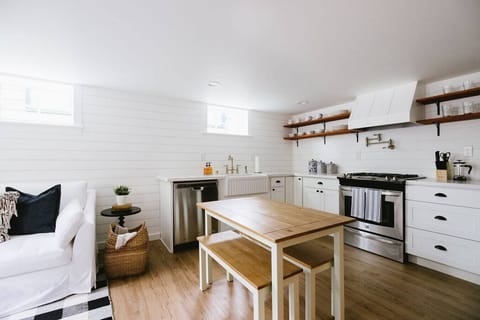 Dining table can comfortably seat four.