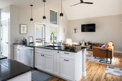 Stainless appliances and solid countertop