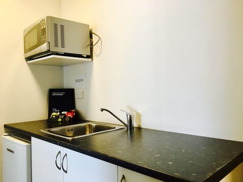 Basement Budget Studio, No View | Private kitchenette | Fridge, microwave, coffee/tea maker