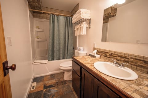 Cabin | Bathroom | Combined shower/tub, free toiletries, hair dryer, towels