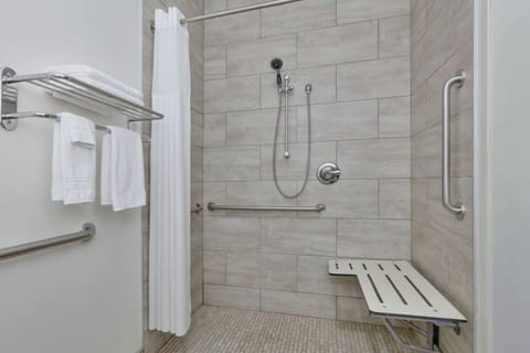 Combined shower/tub, hair dryer, towels