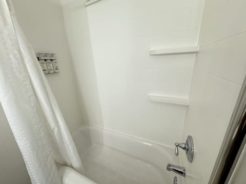 Suite, 1 Queen Bed, Fireplace | Bathroom | Combined shower/tub, hair dryer, towels