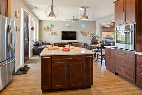A view from the kitchen to living area