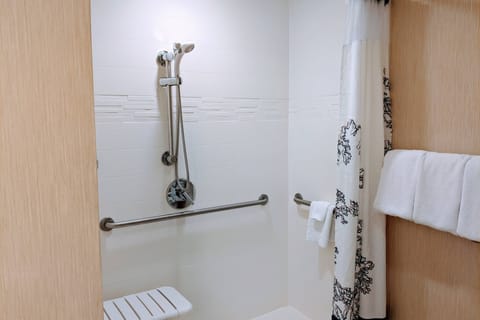 Combined shower/tub, free toiletries, hair dryer, towels