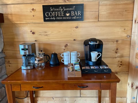 Have coffee your way. Guests enjoy our complimentary coffee bar with k-cups, sugar and cream. Use the regular coffee maker, Keurig, or pour over coffee pot with electric kettle.