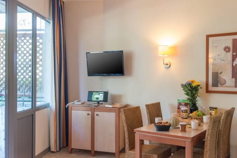 Enjoy a tasty meal at the dining table.