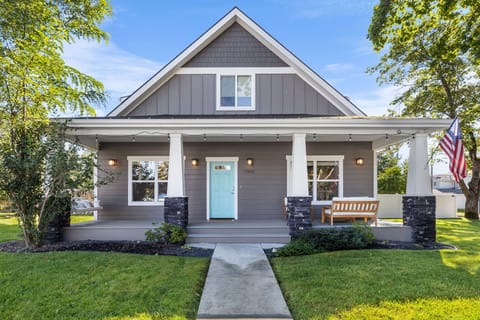 Front Porch- Seating and porch swing. 