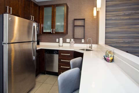 Studio, 1 King Bed with Sofa bed, Non Smoking | Private kitchen | Full-size fridge, microwave, stovetop, dishwasher