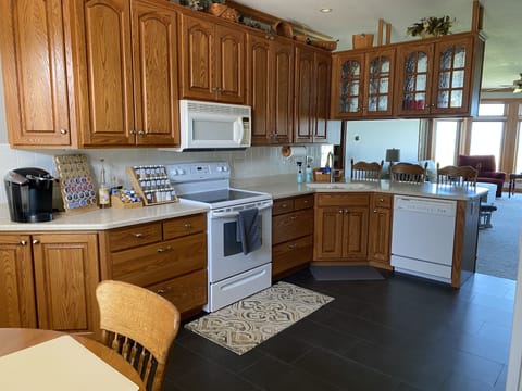 Fully stocked kitchen.