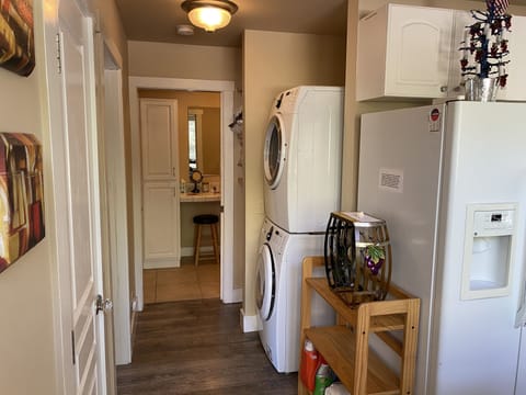Hallway to master suite with washer/dryer