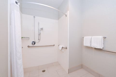 Standard Room, 1 King Bed, Accessible (Communication, Roll-In Shower) | Bathroom | Combined shower/tub, hair dryer, towels