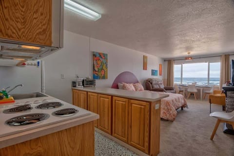 The condo has a full kitchen