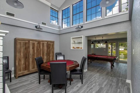 Card room complete with cards, poker chips, and games for all ages.