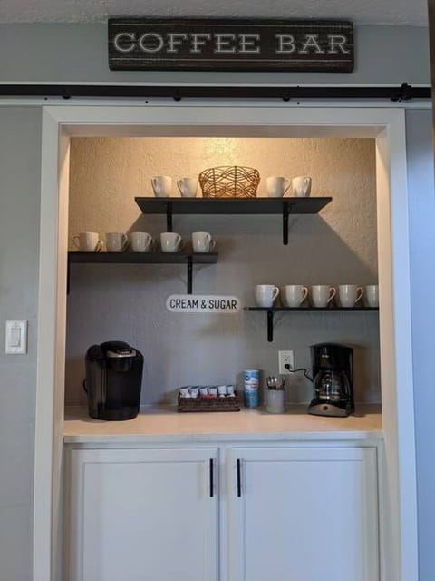 Start your day with a fresh cup of hot coffee from the coffee bar.