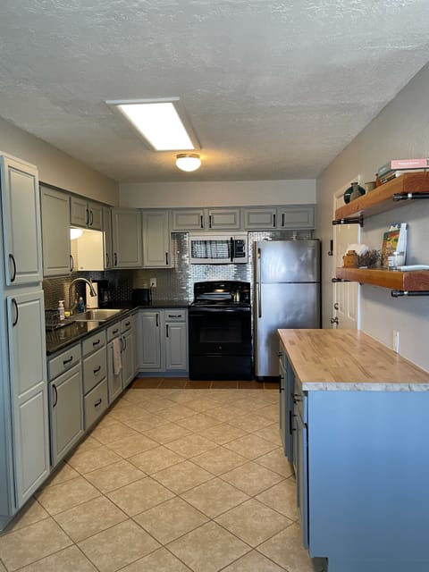 Kitchen with full size fridge, and bonus wine fridge 