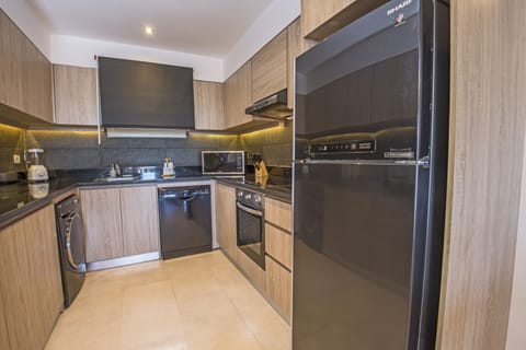 Premium Apartment | Private kitchen | Fridge, microwave, oven, stovetop