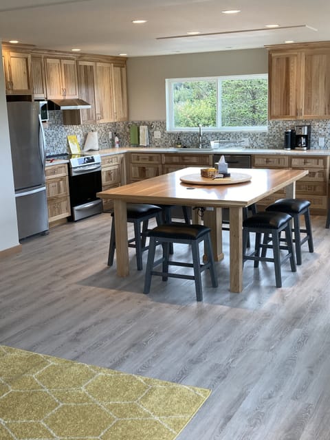 Large table in open main kitchen