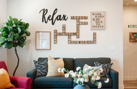 Large living area perfect for family movie nights, games, and relaxing after adventures.