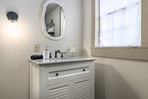 Hall Bathroom with brand new vanity and soaker tub