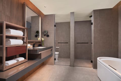 Deluxe Suite, 1 Bedroom | Bathroom | Separate tub and shower, hydromassage showerhead, free toiletries