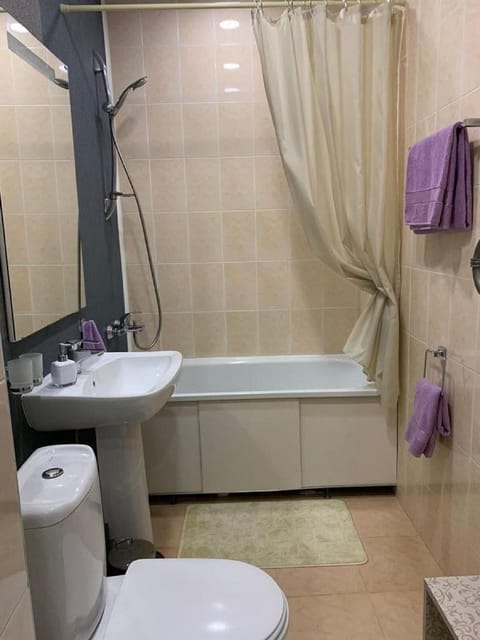 City Apartment | Bathroom | Combined shower/tub, free toiletries, hair dryer, towels