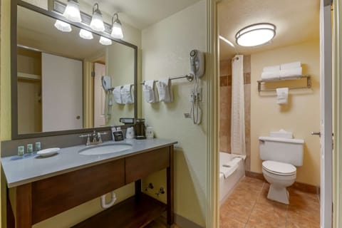 Standard Room, 2 Queen Beds, Non Smoking, Microwave | Bathroom | Combined shower/tub, free toiletries, hair dryer, towels