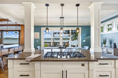 In the kitchen, looking out to the water