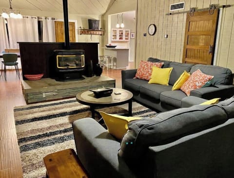 Open living area with high ceilings