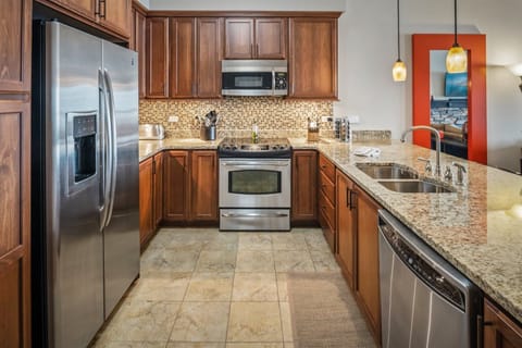 Gas cooktop and oven.