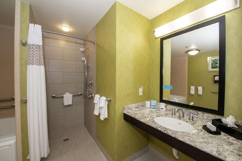 Room, 1 King Bed, Accessible, Jetted Tub (Mobility & Hearing) | Bathroom | Combined shower/tub, free toiletries, hair dryer, towels