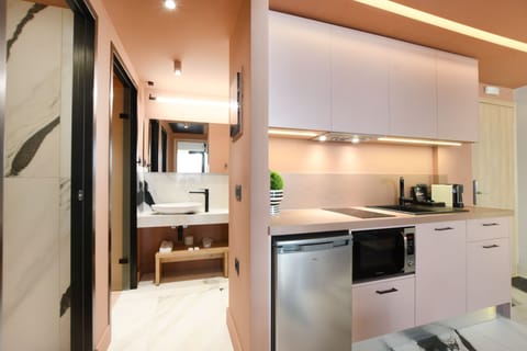 Executive Apartment | Private kitchen | Fridge, microwave, oven, stovetop