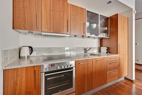 Premium Apartment | Private kitchen | Full-size fridge, oven, stovetop, coffee/tea maker