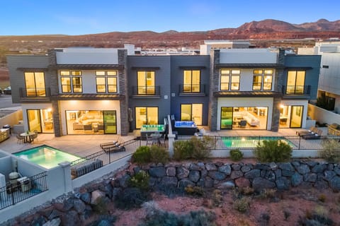 Aerial View of Backyards - Side by Side Homes