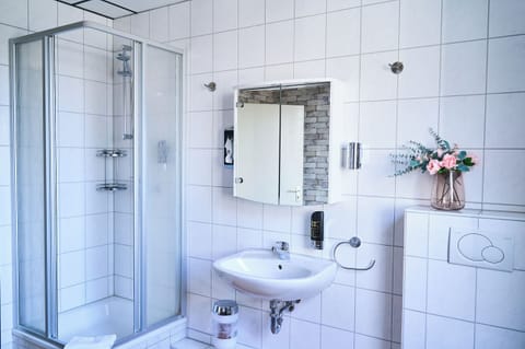 Shower, free toiletries, towels, soap