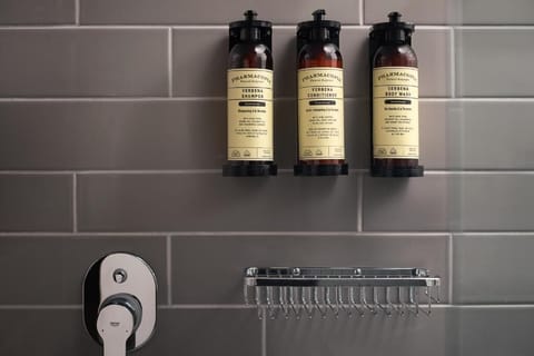 Shower, eco-friendly toiletries, hair dryer, towels