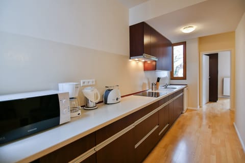 Family Apartment | Private kitchen | Mini-fridge, coffee/tea maker, electric kettle, cookware/dishes/utensils