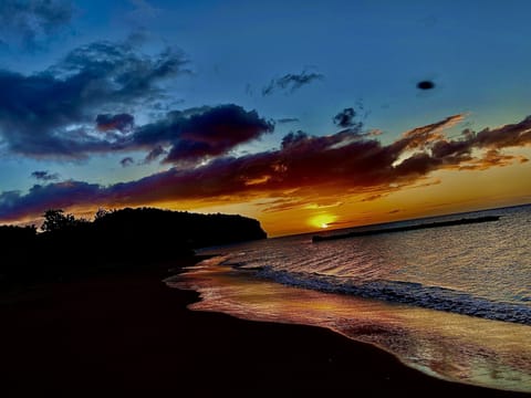 Beach nearby, black sand, 2 beach bars