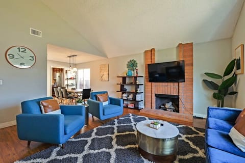 Comfortable couches in a bright, cheerful living room