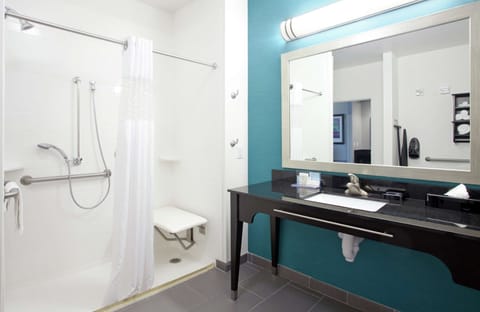 Room, 1 King Bed, Accessible | Bathroom | Combined shower/tub, rainfall showerhead, free toiletries, towels