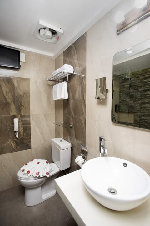 Premier Room | Bathroom | Shower, hair dryer, bidet, towels