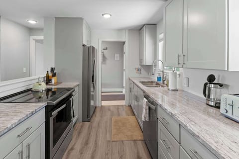 There is plenty of light from the large windows.