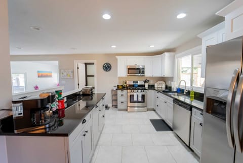 The kitchen is all updated and stocked.