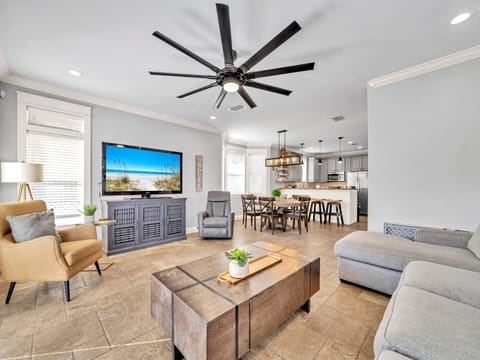 Modern Elegance Meets Coastal Charm in This Spacious Living Room