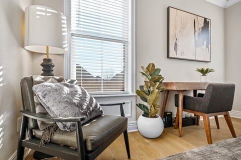 Here, you'll also find a private seating area and desk.