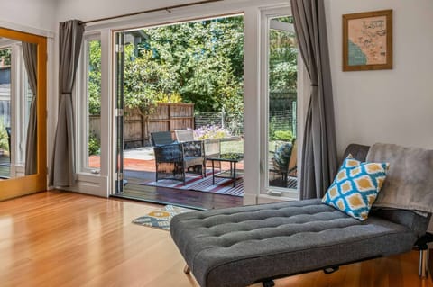 The spacious master suite opens to the back yard too.