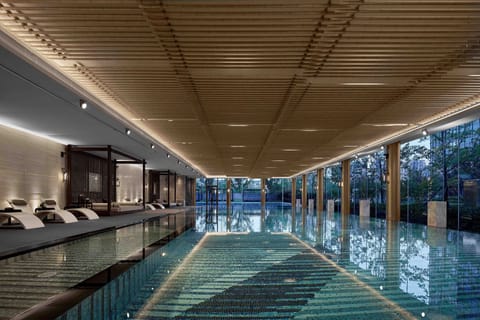 Indoor pool, seasonal outdoor pool, pool umbrellas