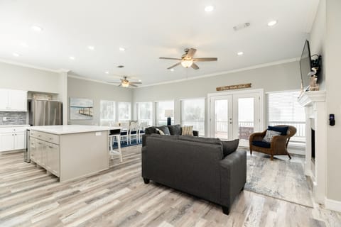 Large, open space with contemporary finishes